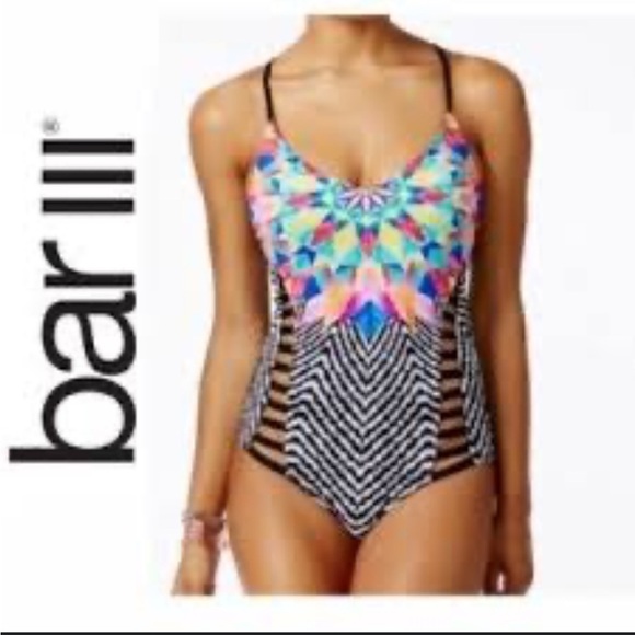 Bar lll Colorful Geometric One-Piece Swimsuit criss cross back - Picture 2 of 7